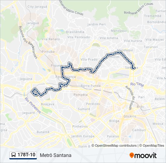 Mapa da linha 178T-10 de ônibus