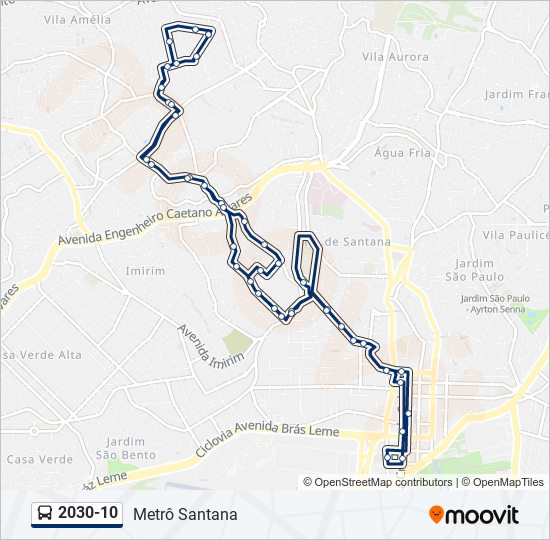 Mapa da linha 2030-10 de ônibus