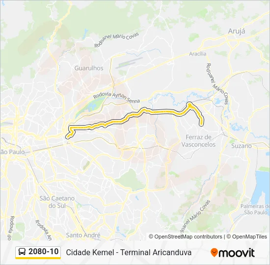 Mapa da linha 2080-10 de ônibus