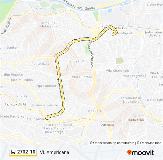 Mapa da linha 2702-10 de ônibus
