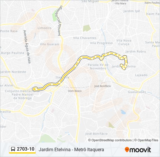 Mapa da linha 2703-10 de ônibus