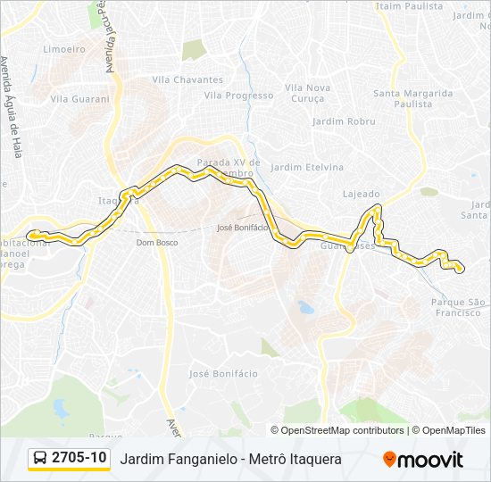 Mapa da linha 2705-10 de ônibus