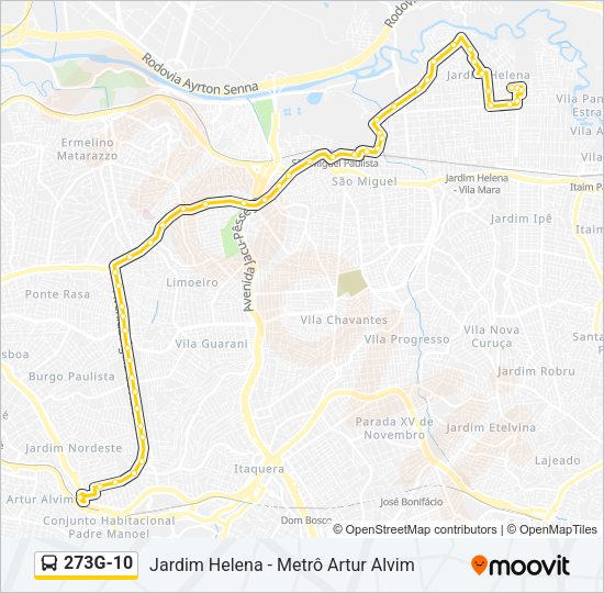 Mapa da linha 273G-10 de ônibus