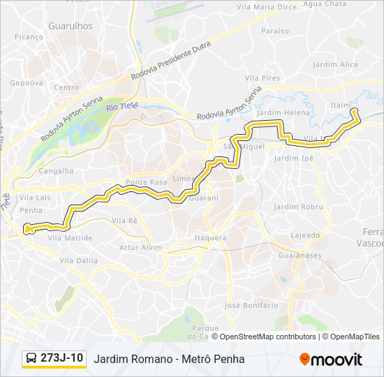 Mapa da linha 273J-10 de ônibus