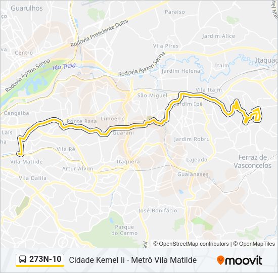 Mapa da linha 273N-10 de ônibus