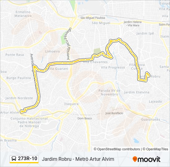 Mapa da linha 273R-10 de ônibus
