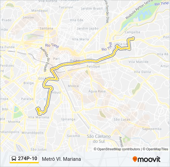 Mapa da linha 274P-10 de ônibus