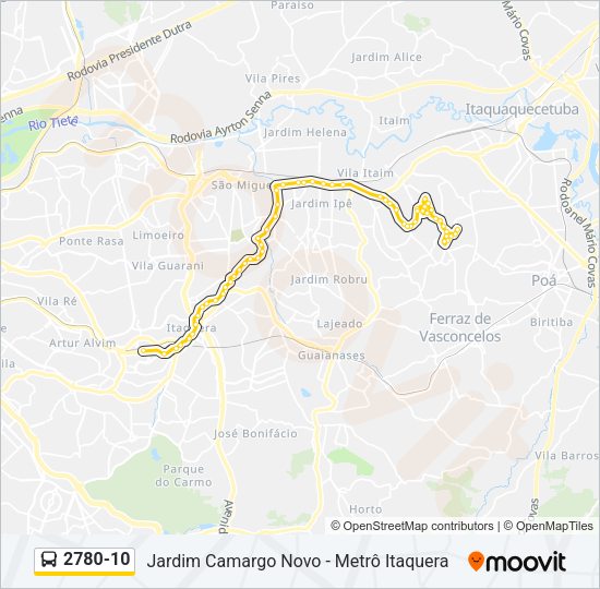 Mapa da linha 2780-10 de ônibus