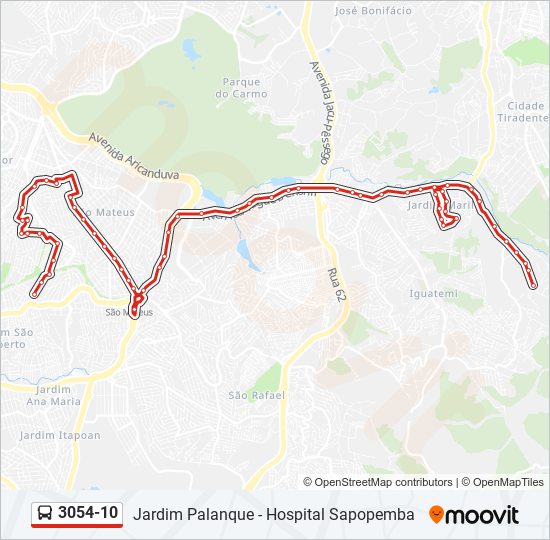 Mapa da linha 3054-10 de ônibus