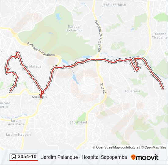 Mapa da linha 3054-10 de ônibus