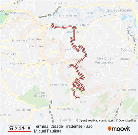 Mapa da linha 312N-10 de ônibus