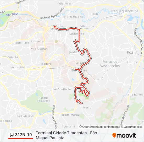 312N-10 Bus Line Map