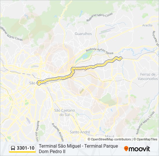 Mapa da linha 3301-10 de ônibus