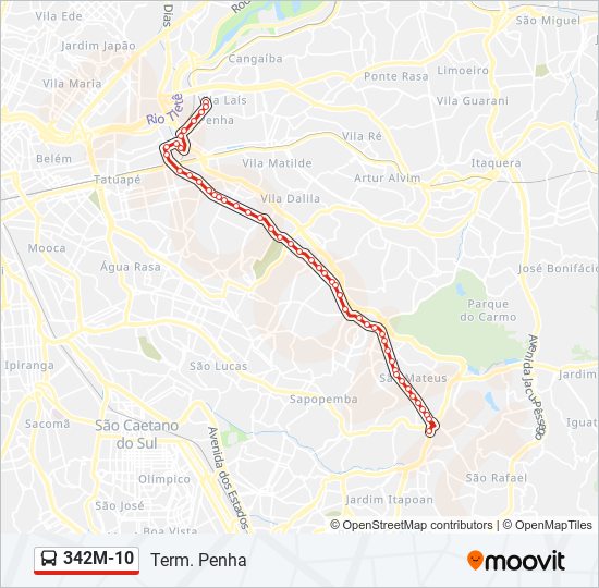 Mapa da linha 342M-10 de ônibus