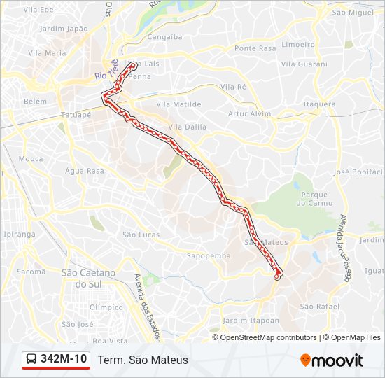 Mapa da linha 342M-10 de ônibus