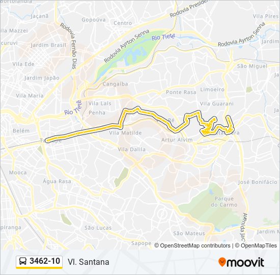 Mapa da linha 3462-10 de ônibus