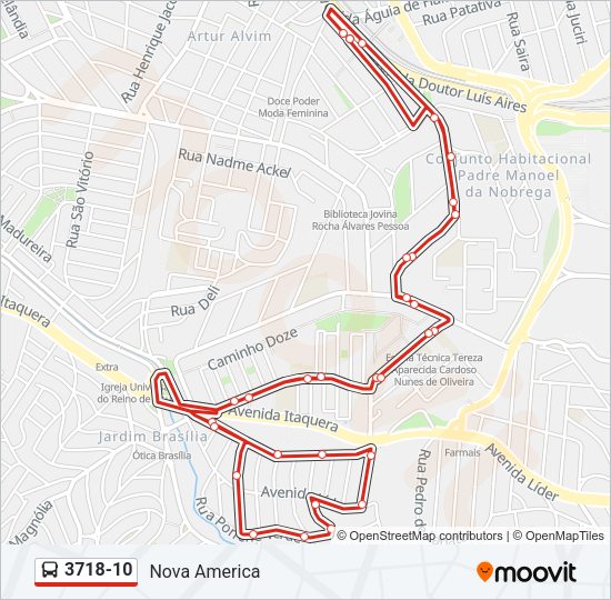 Mapa da linha 3718-10 de ônibus