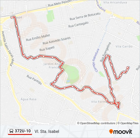Mapa da linha 372U-10 de ônibus