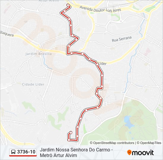 Mapa da linha 3736-10 de ônibus