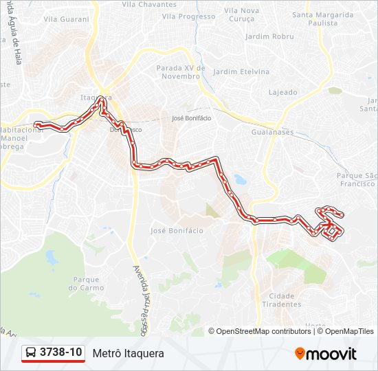 Mapa da linha 3738-10 de ônibus
