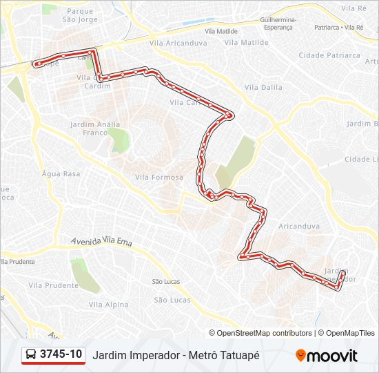 Mapa da linha 3745-10 de ônibus