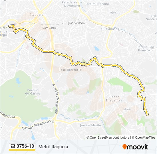 Mapa da linha 3756-10 de ônibus