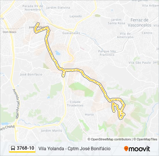 Mapa da linha 3768-10 de ônibus