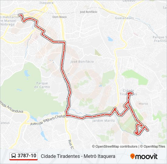 Mapa da linha 3787-10 de ônibus