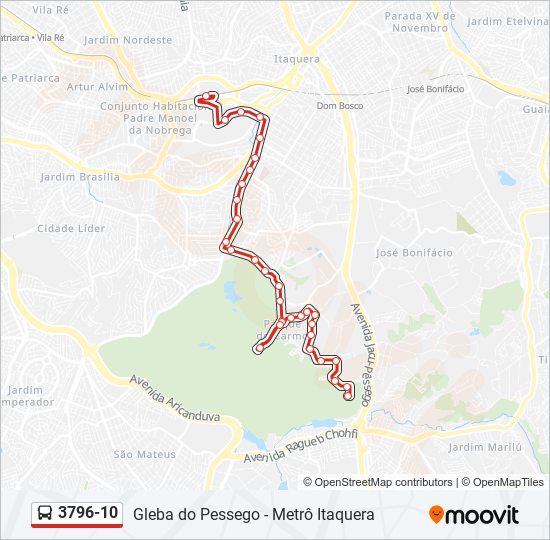 Mapa da linha 3796-10 de ônibus