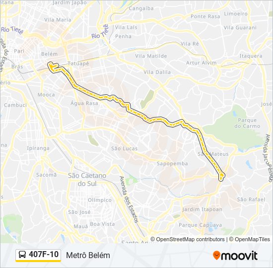 Mapa da linha 407F-10 de ônibus