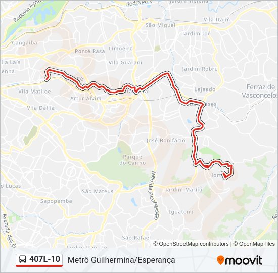 Mapa da linha 407L-10 de ônibus