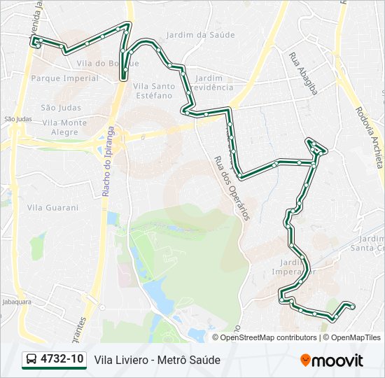 Mapa da linha 4732-10 de ônibus