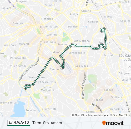 Mapa da linha 476A-10 de ônibus