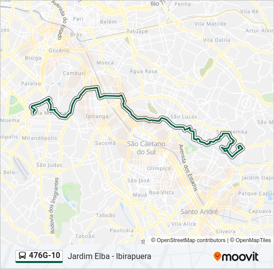 Mapa da linha 476G-10 de ônibus