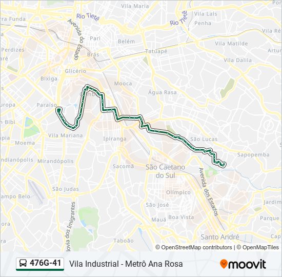 Mapa da linha 476G-41 de ônibus