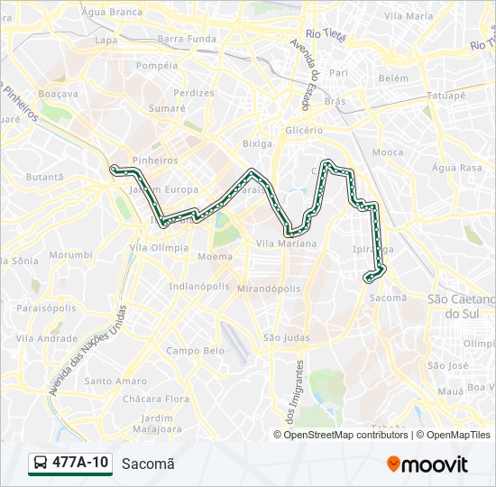 Mapa da linha 477A-10 de ônibus