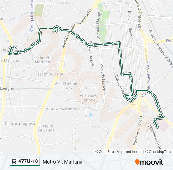 Mapa da linha 477U-10 de ônibus