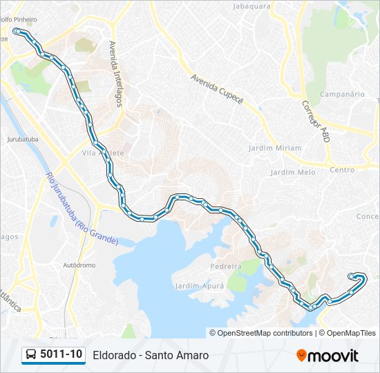 Mapa da linha 5011-10 de ônibus