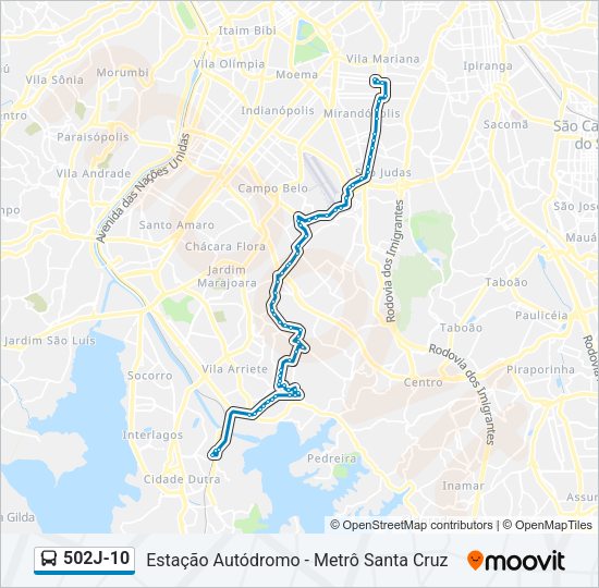 Mapa da linha 502J-10 de ônibus