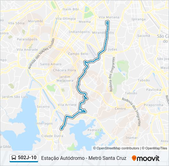 Mapa da linha 502J-10 de ônibus