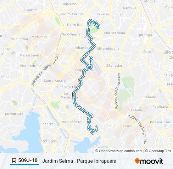 Mapa da linha 509J-10 de ônibus