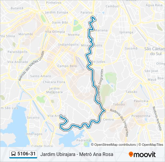 Mapa da linha 5106-31 de ônibus