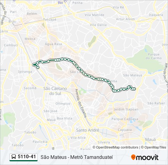 Mapa da linha 5110-41 de ônibus