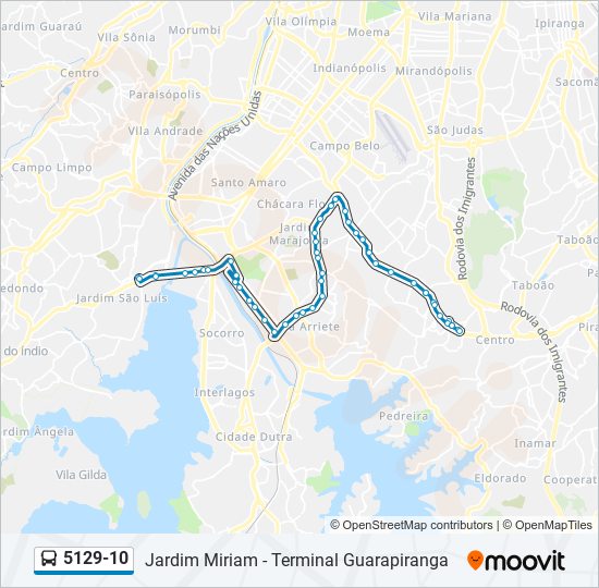 Mapa da linha 5129-10 de ônibus