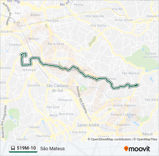 Mapa da linha 519M-10 de ônibus