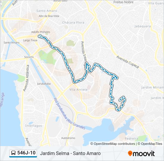 Mapa da linha 546J-10 de ônibus