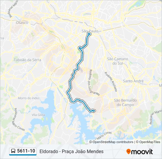 Mapa da linha 5611-10 de ônibus