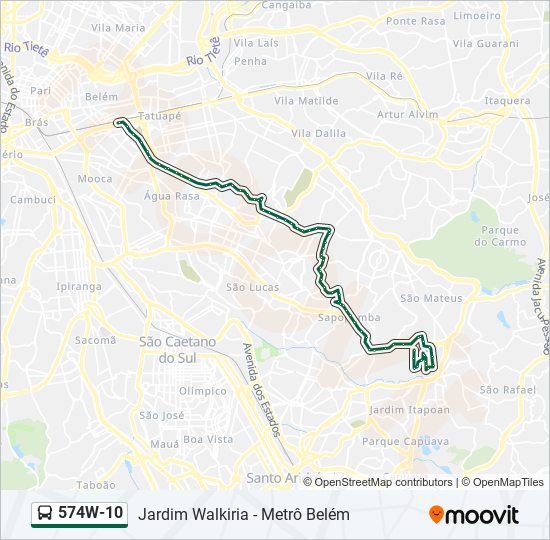 Mapa da linha 574W-10 de ônibus