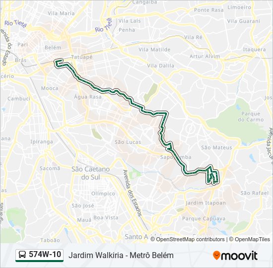 Mapa da linha 574W-10 de ônibus