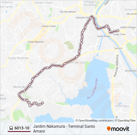 Mapa da linha 6013-10 de ônibus